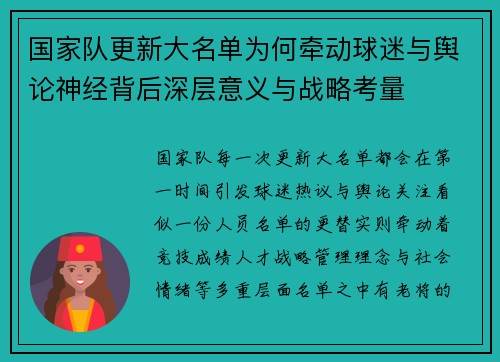 国家队更新大名单为何牵动球迷与舆论神经背后深层意义与战略考量